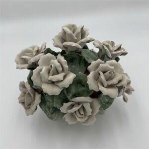 Vintage bassano Italian White Roses Ceramic Floral Italy 29/14